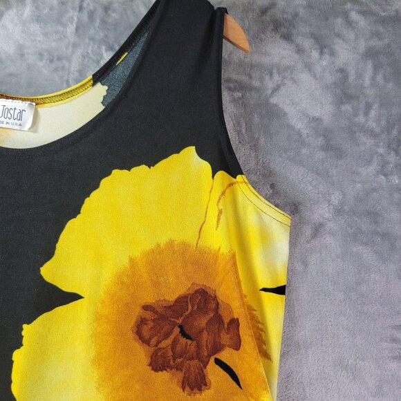 Jostar Womens Sleeveless Mini Dress Yellow Floral Black Elevated Basic USA Made - Picture 3 of 9